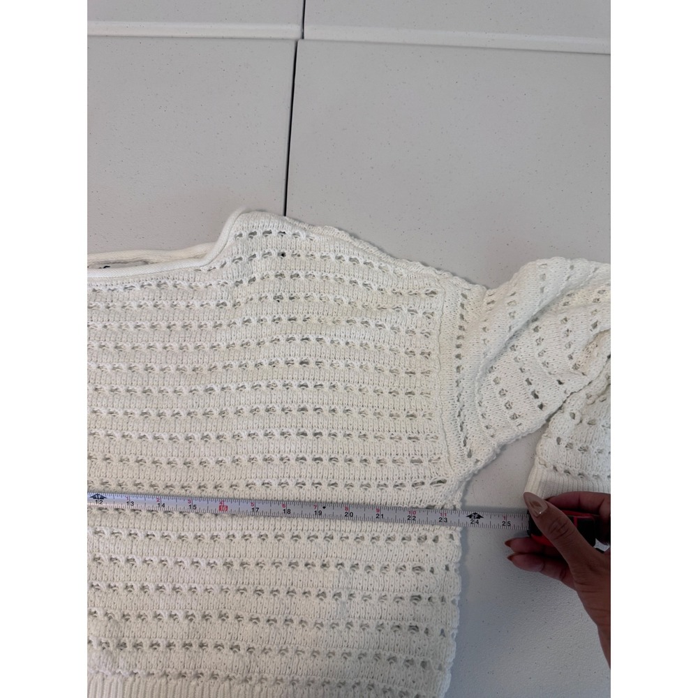 Hollister White Open Knit Cropped Sweater Long Sleeve Crewneck Large m3 - Picture 5 of 6